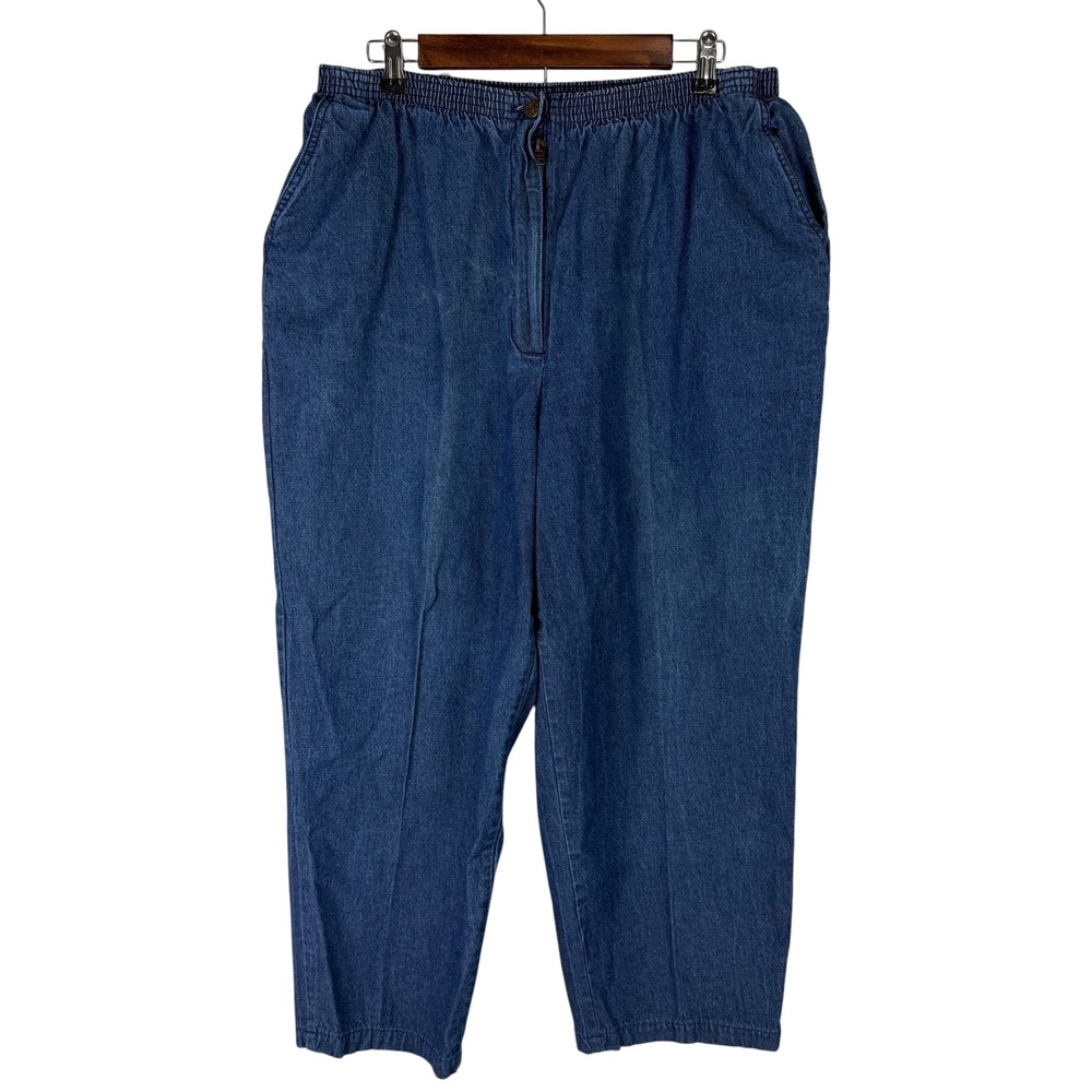 Blair Women's 18 PT Blue Denim High Rise Elastic Waist Straight Leg Pants
